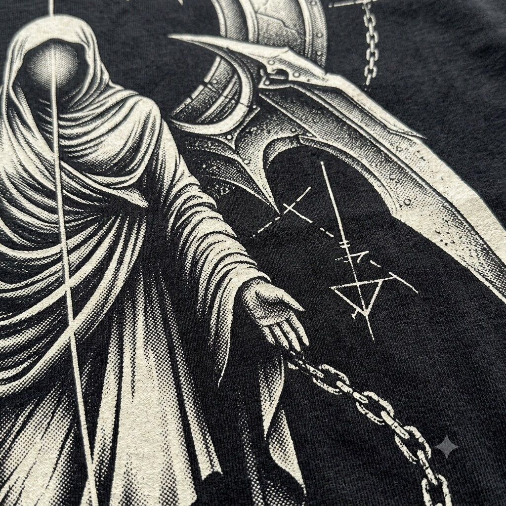 Close-up of ABYSSAL THREAD screen-printed artwork